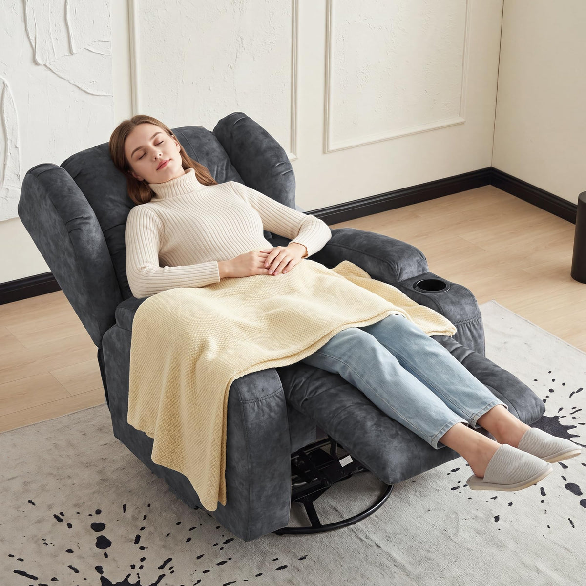 Manual Swivel Rocker Recliner Chair Velvet Grey Z625438