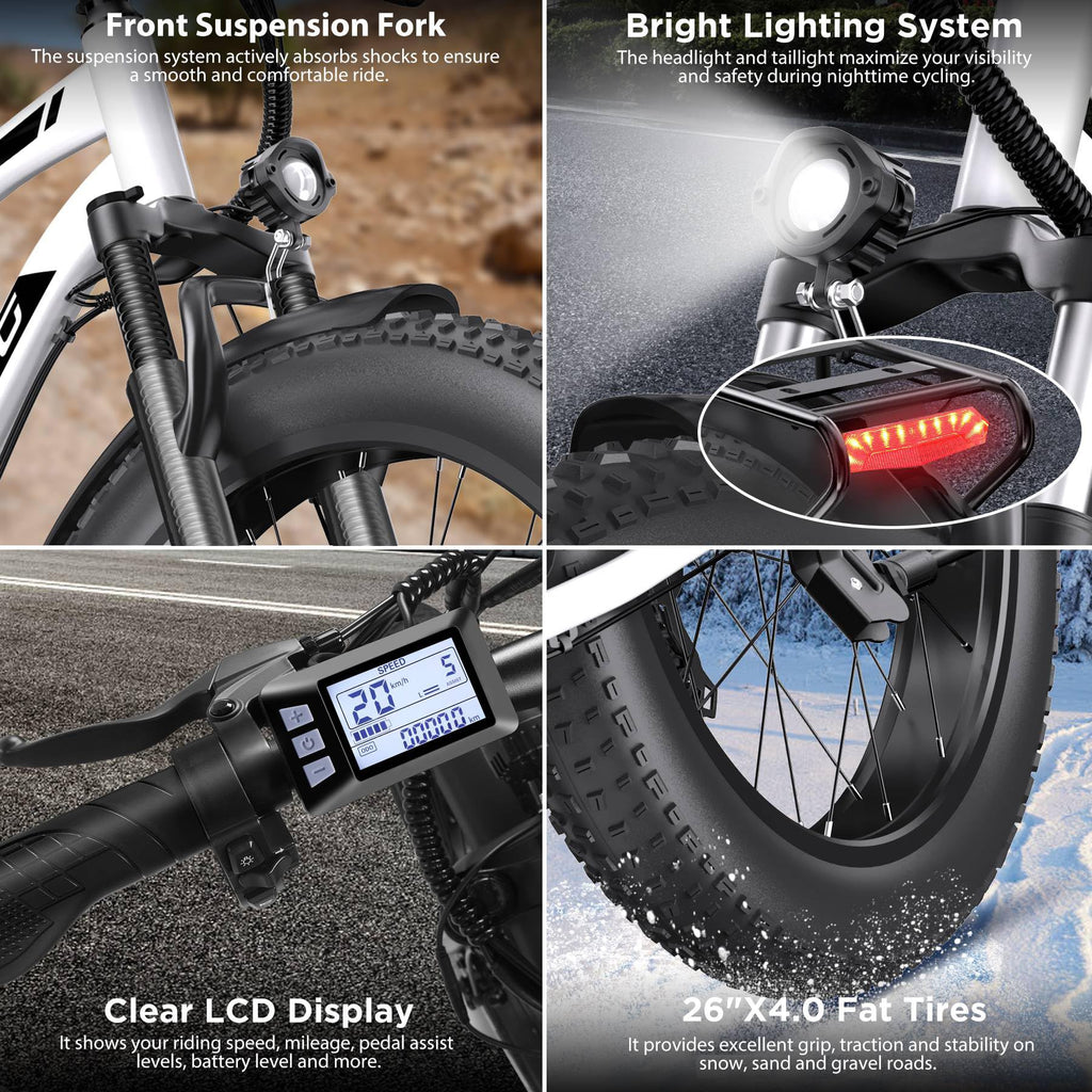 1000W 26" Fat Tire Electric Mountain Bike with 48V 13AH Battery A226