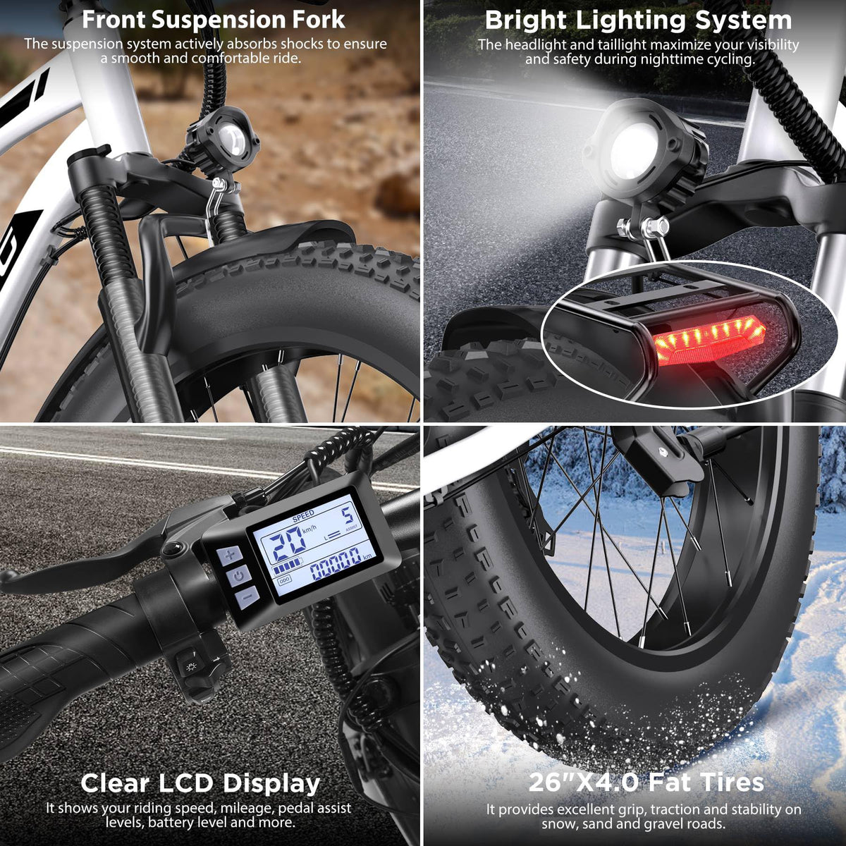 1000W 26" Fat Tire Electric Mountain Bike with 48V 13AH Battery A226