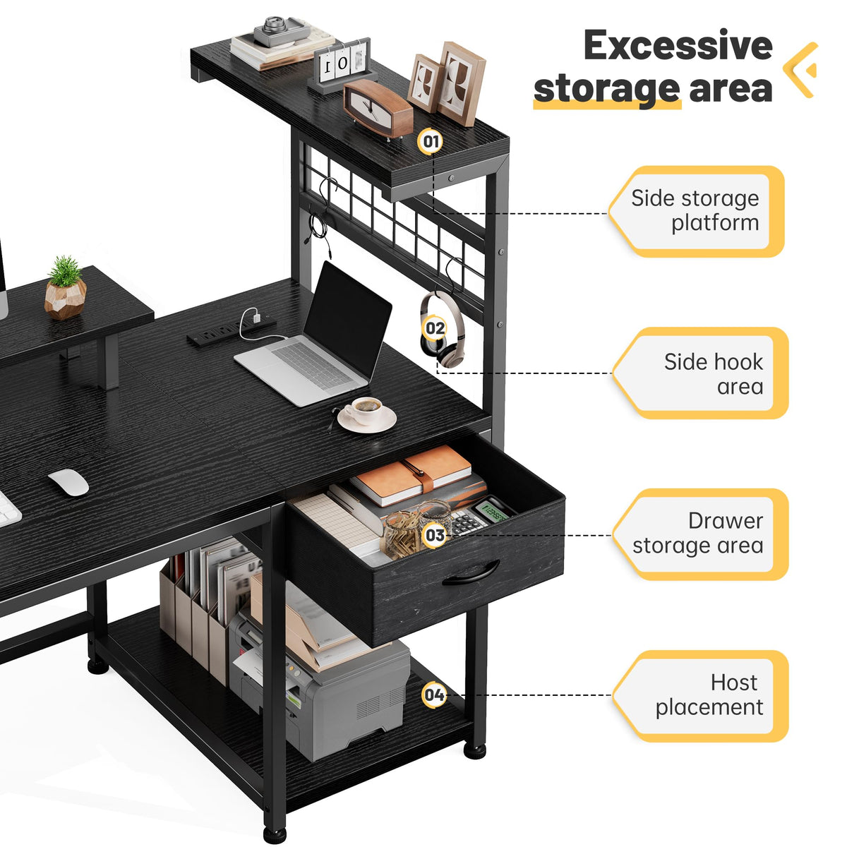 40" Gaming Desk with LED Lights & Power Outlets, Black I81087