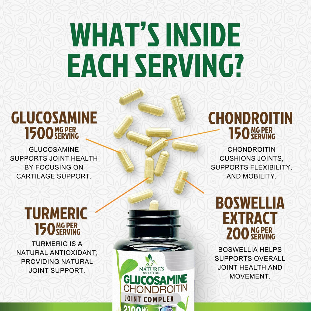 Glucosamine Chondroitin MSM 2100mg Joint Support Supplement with Turmeric & Boswellia 60 Capsules X85899