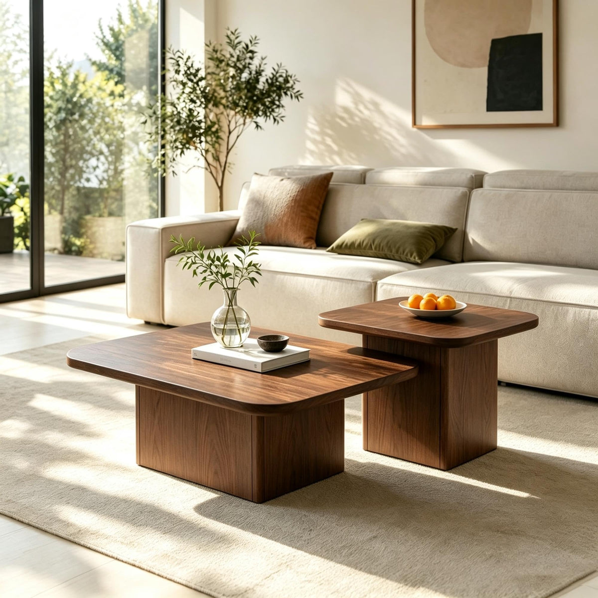 Nesting Coffee Tables Set of 2 Wood Square T18064