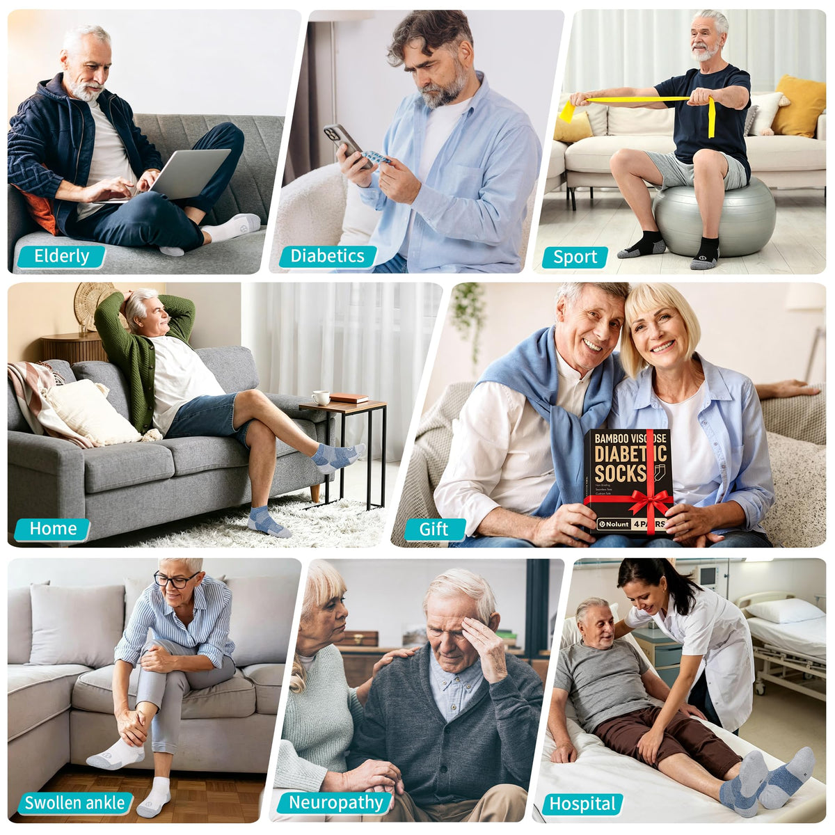 Low Cut Diabetic Socks for Men, 6 Pairs D1221