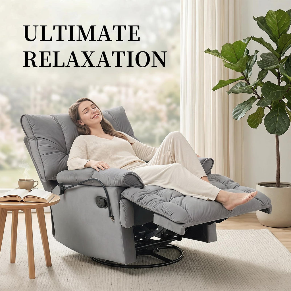 Velvet Swivel Recliner Accent Chair with Detachable Side Phone Holder V266