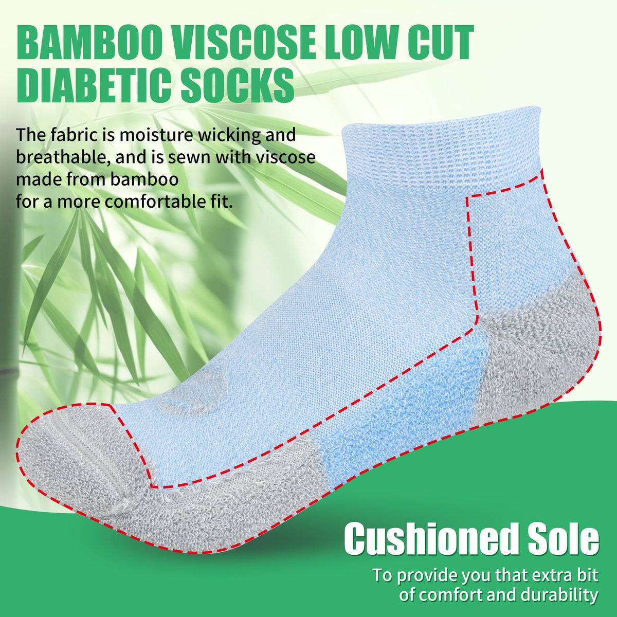 Low Cut Diabetic Socks for Men, 6 Pairs D1221