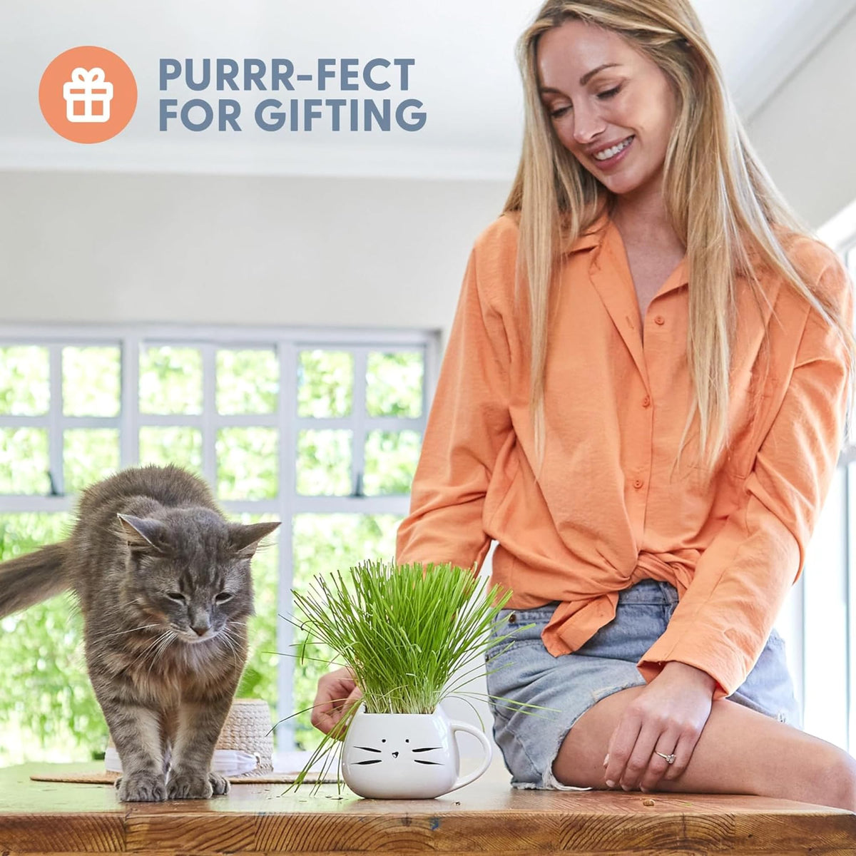 Cat Grass Growing Kit with Seed Mix, Soil and Two Planters Z37424
