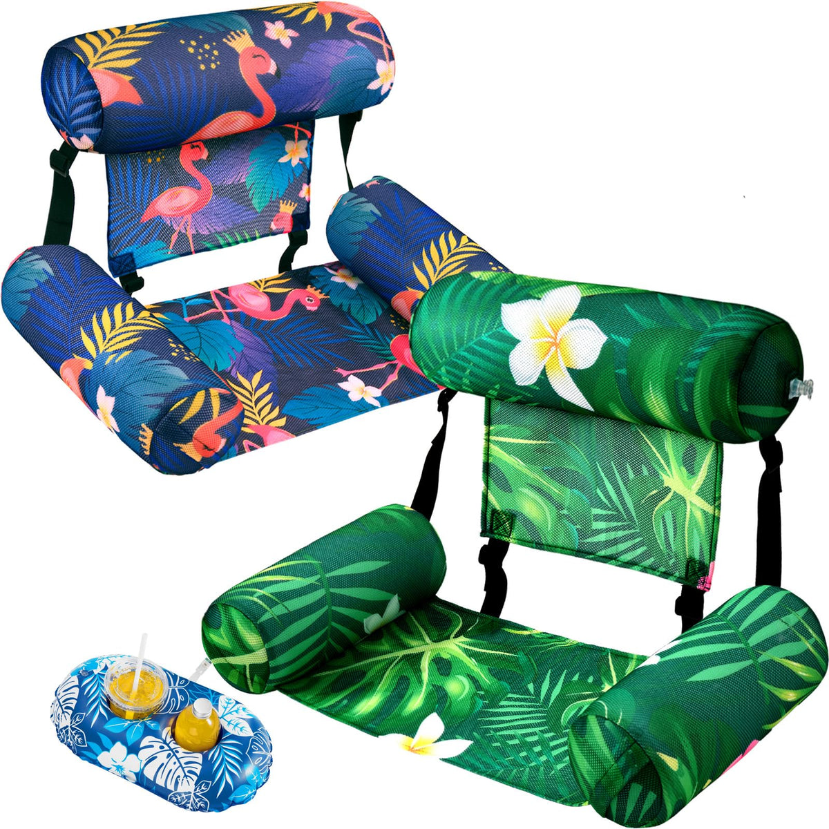 2 Pack Inflatable Pool Float Chair with Cup Holders M4239