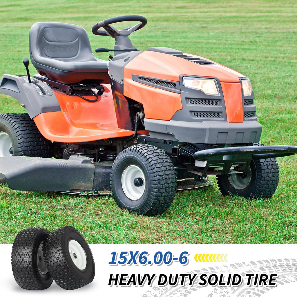 15x6.00-6 Flat Free Lawn Mower Tire and Wheel, 2 Pack I47697