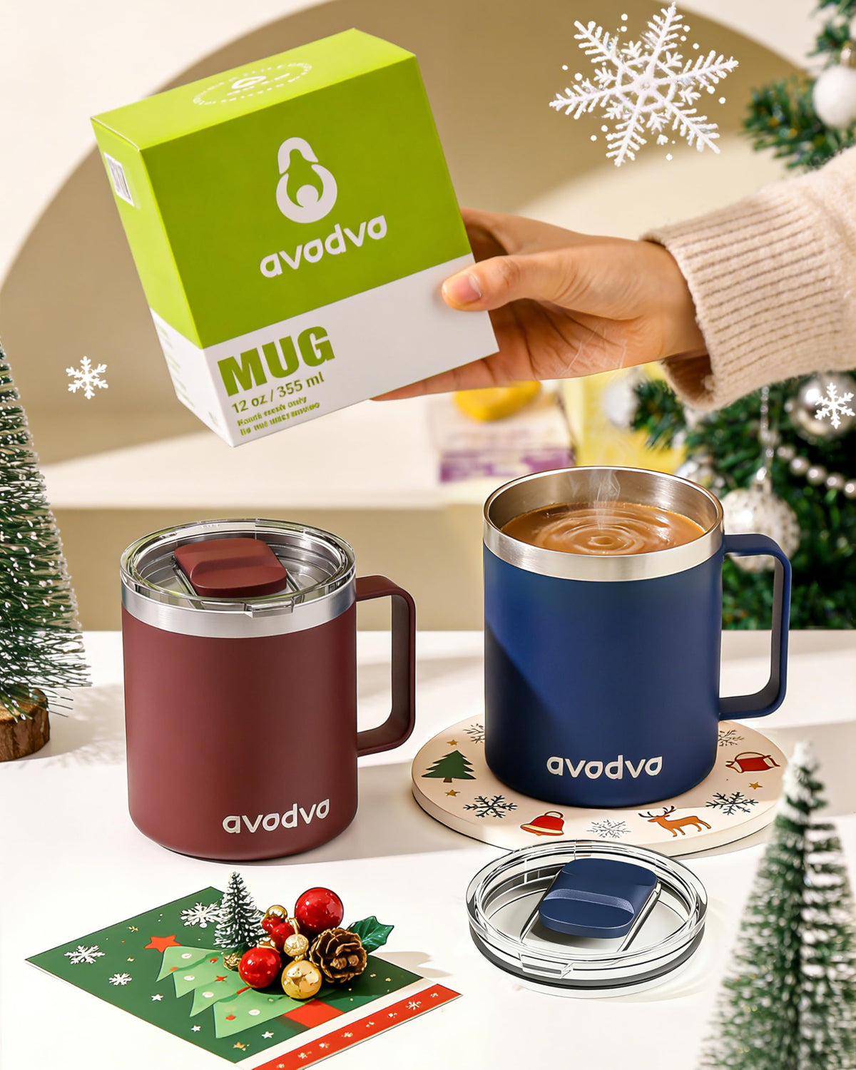 12oz Insulated Stainless Steel Coffee Mug with Lid Set of 2 U2392