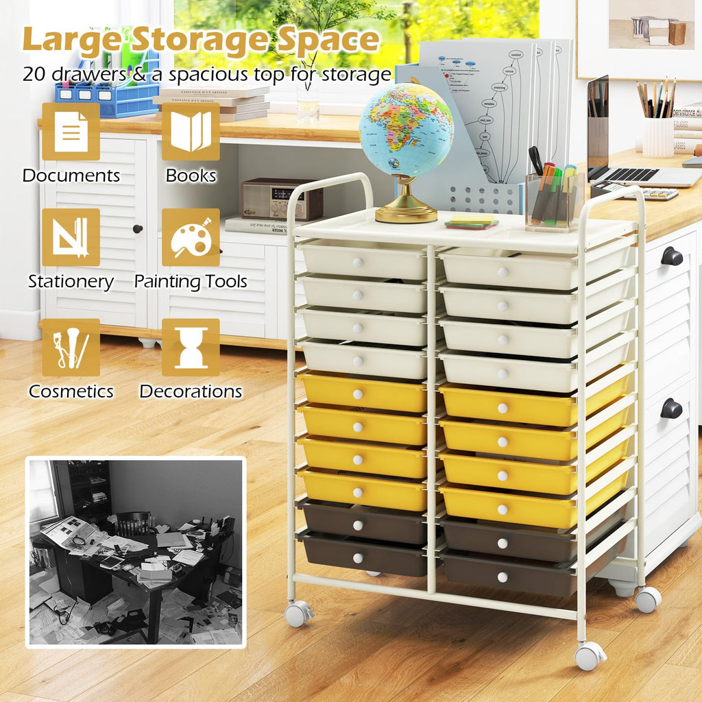 20 Drawer Rolling Storage Cart with Lockable Wheels G6098