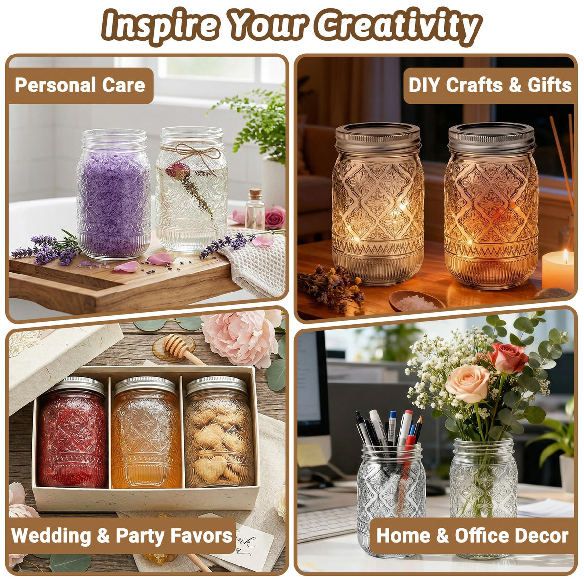 16oz Embossed Mason Jars 15-Pack with Airtight Lids D245366