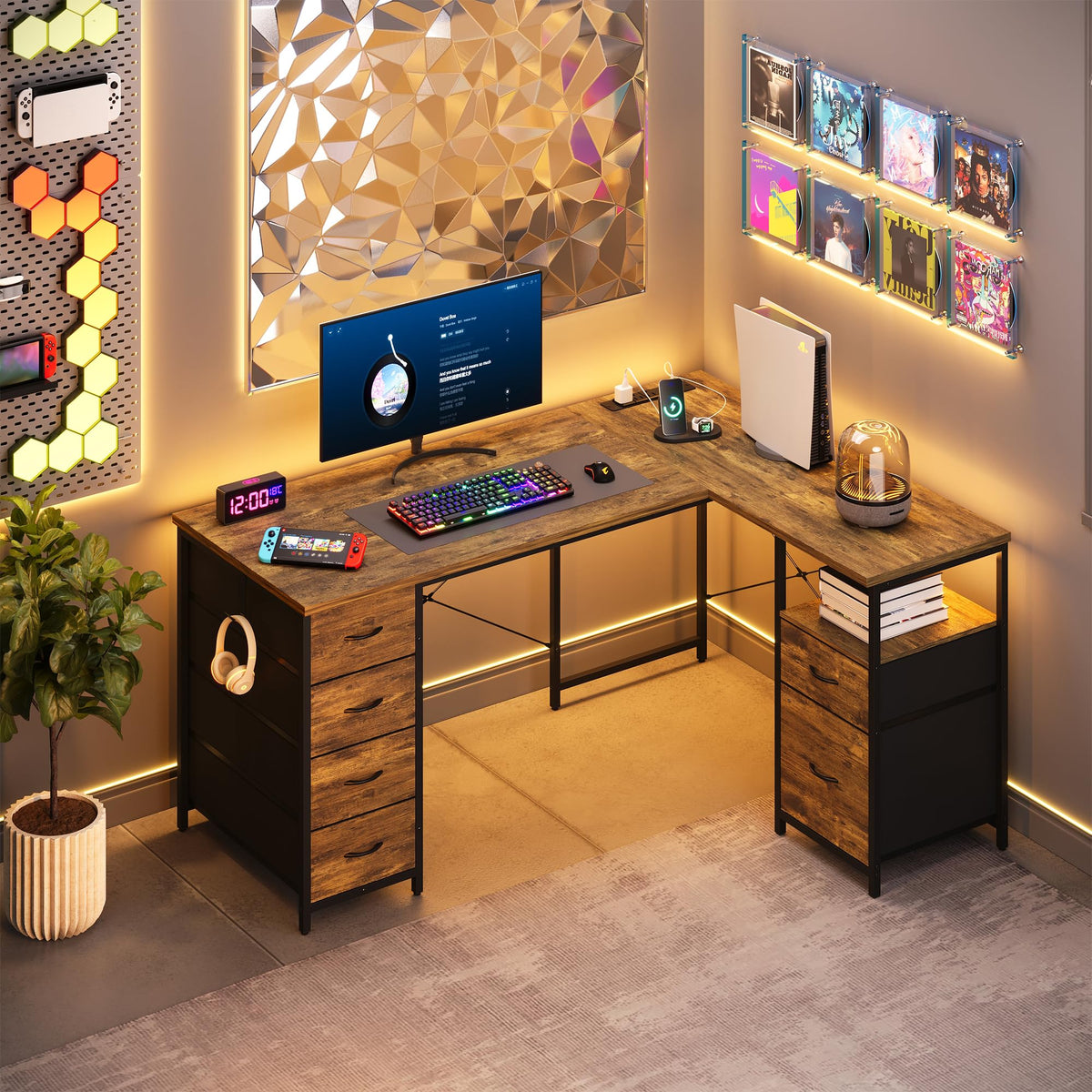 55 Inch L Shaped Office Desk with 6 Drawers V1497