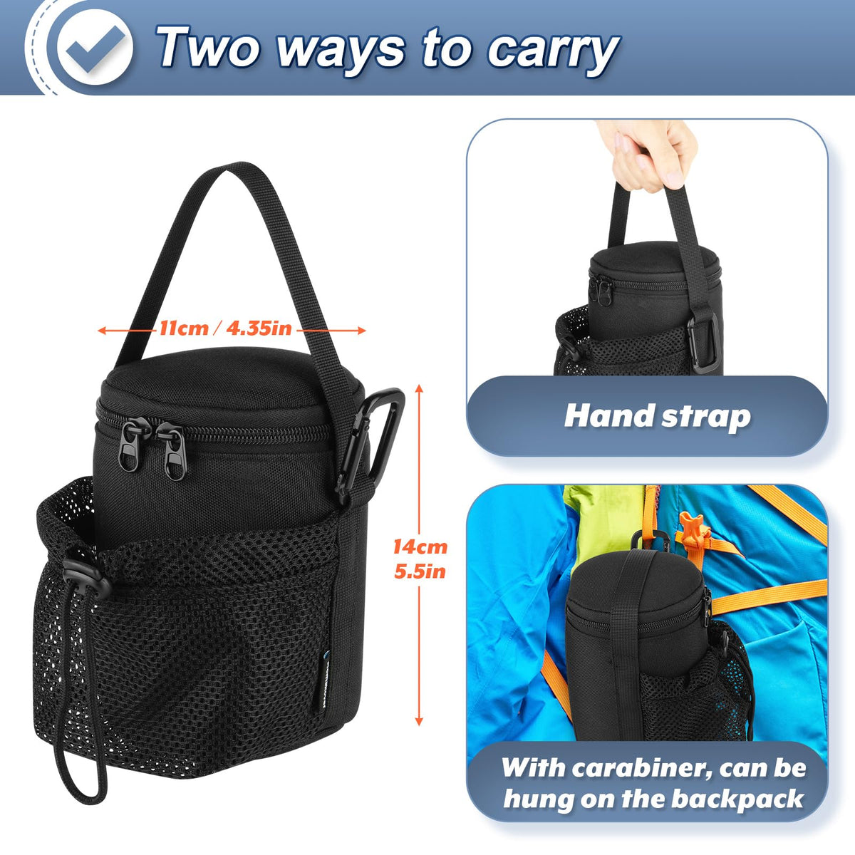 Portable Mosquito Repeller Storage Case with Metal Carabiner and Refill Pocket, Black A220