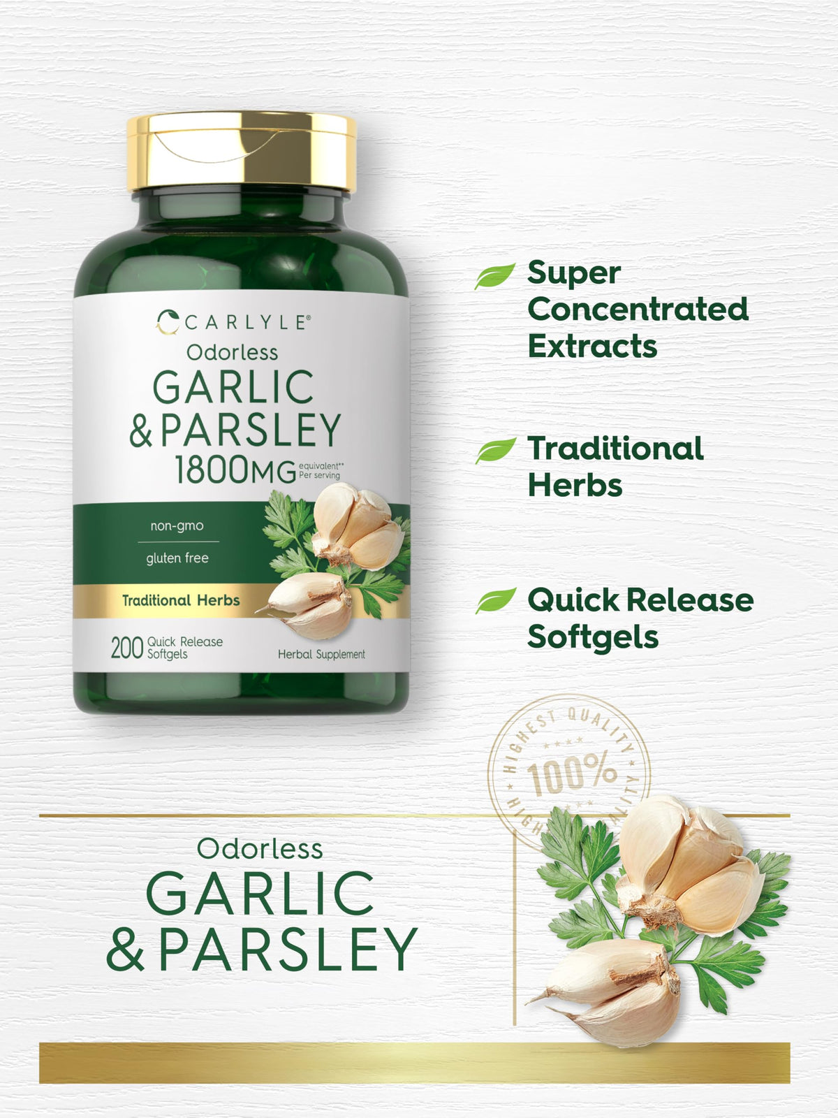 Odorless Garlic & Parsley Supplement 200 Softgels N857349