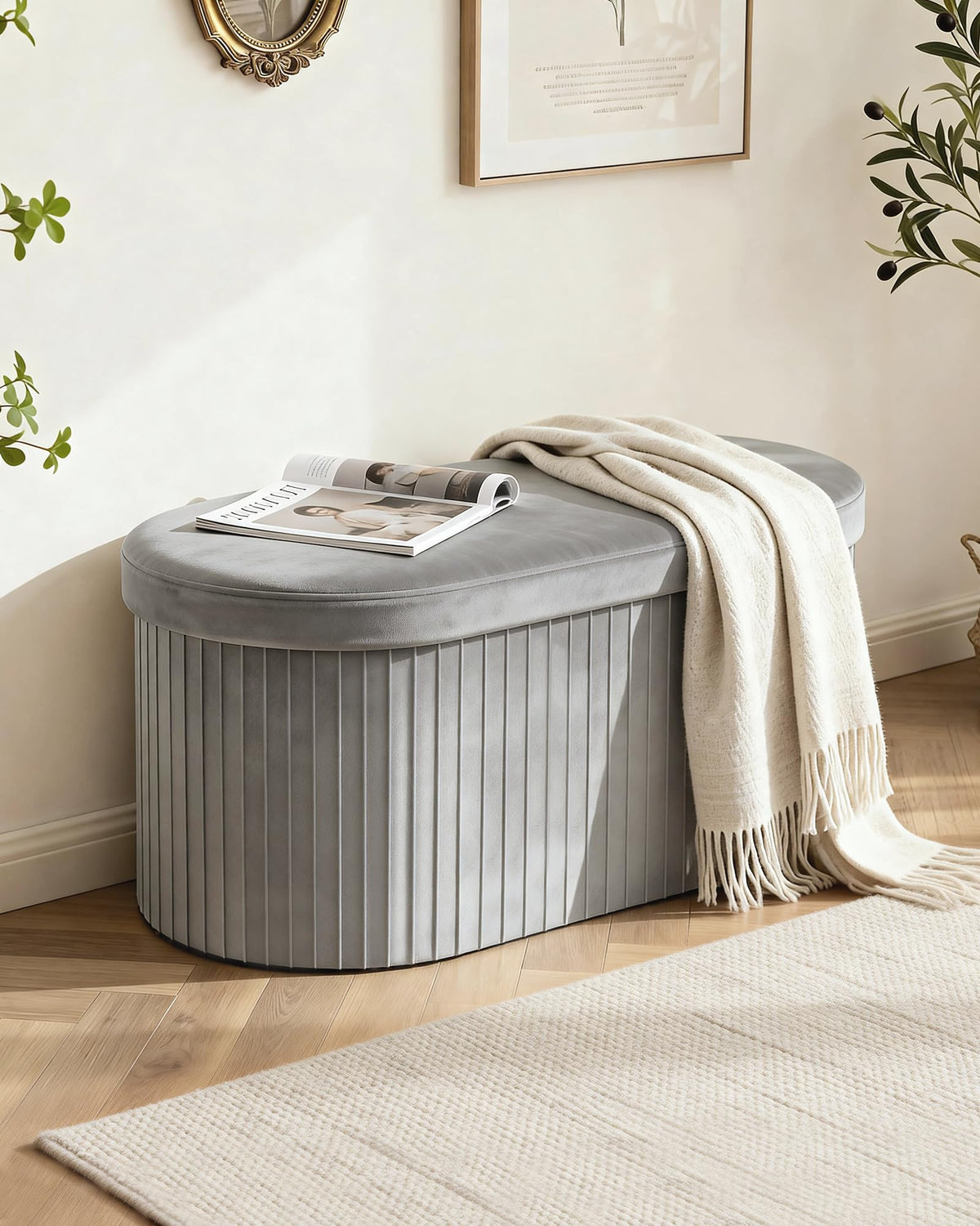 Folding Velvet Storage Ottoman R608472