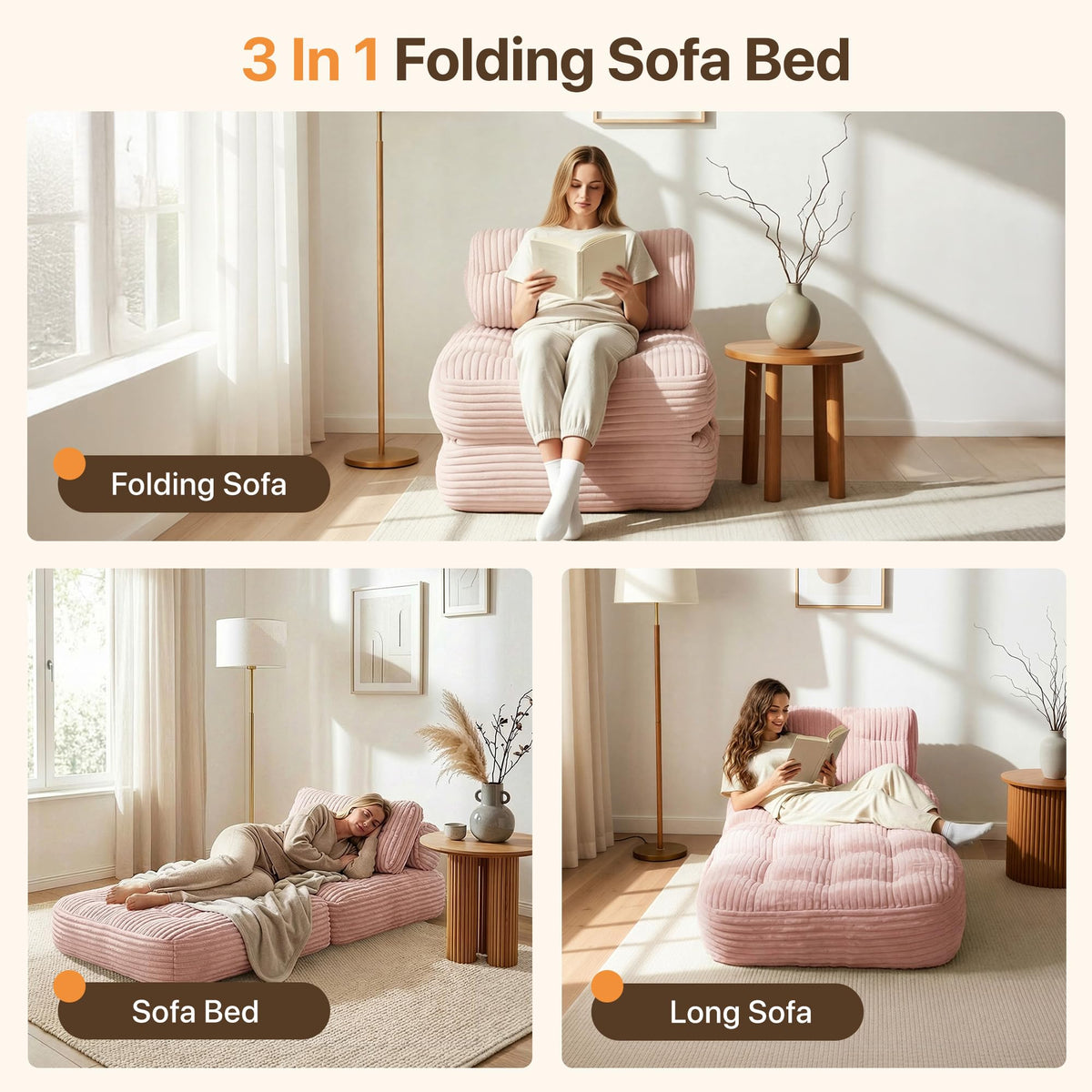 Pink Folding Sofa Bed T401