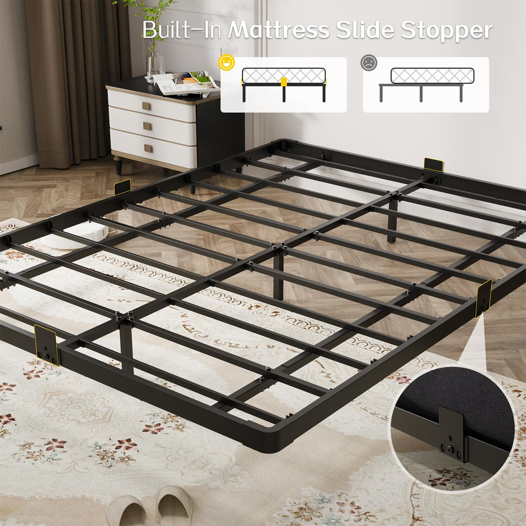 Full Size Metal Floating Bed Frame with LED Light & Charging Station D1125