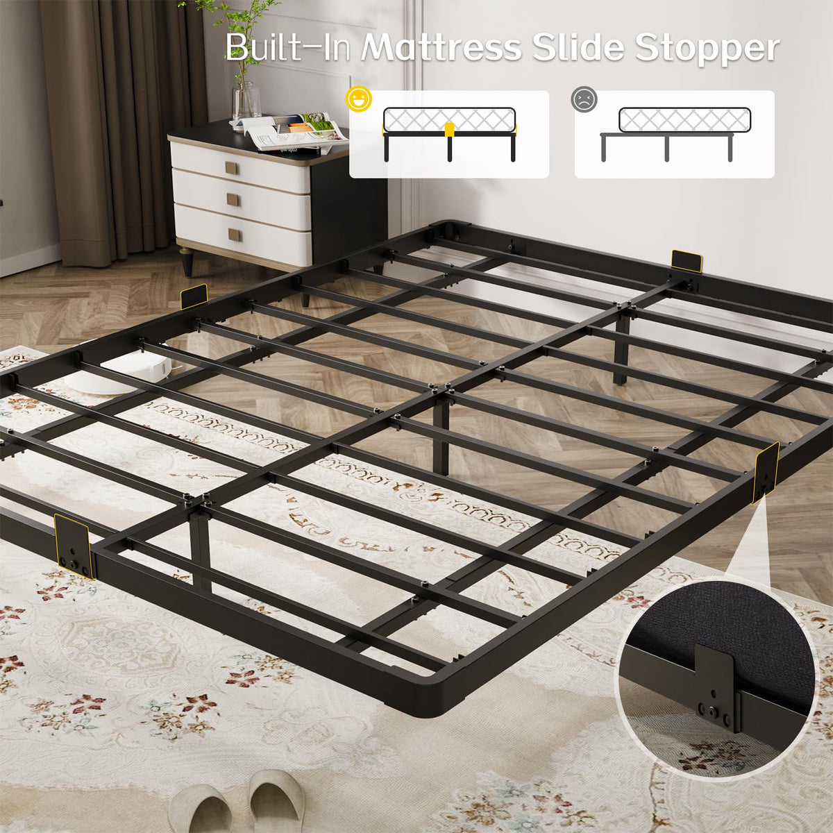 Full Size Metal Floating Bed Frame with LED Light & Charging Station D1125