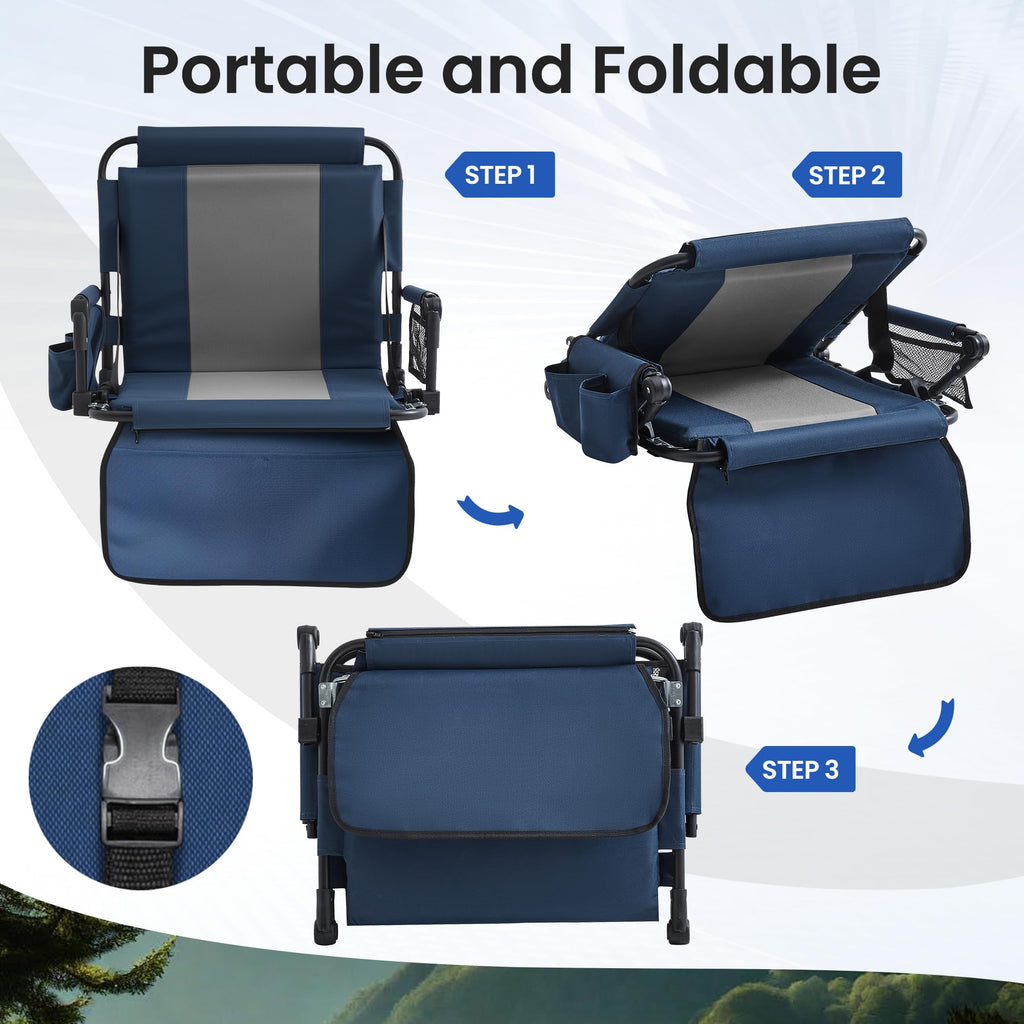 Portable Foldable Bleacher Chair with Cup Holders Blue K849