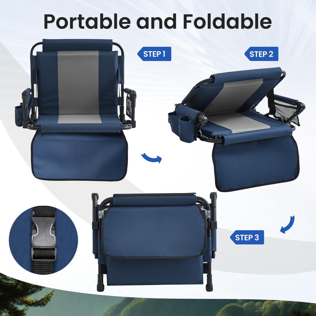 Portable Foldable Bleacher Chair with Cup Holders Blue K849