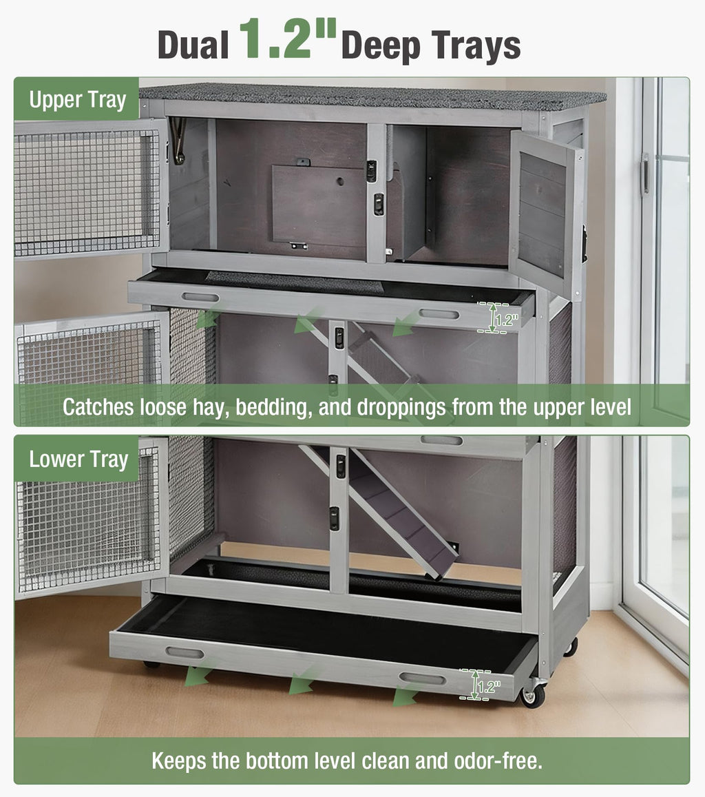Two-Tier Guinea Pig Cage Rabbit Hutch with Ramp D783871
