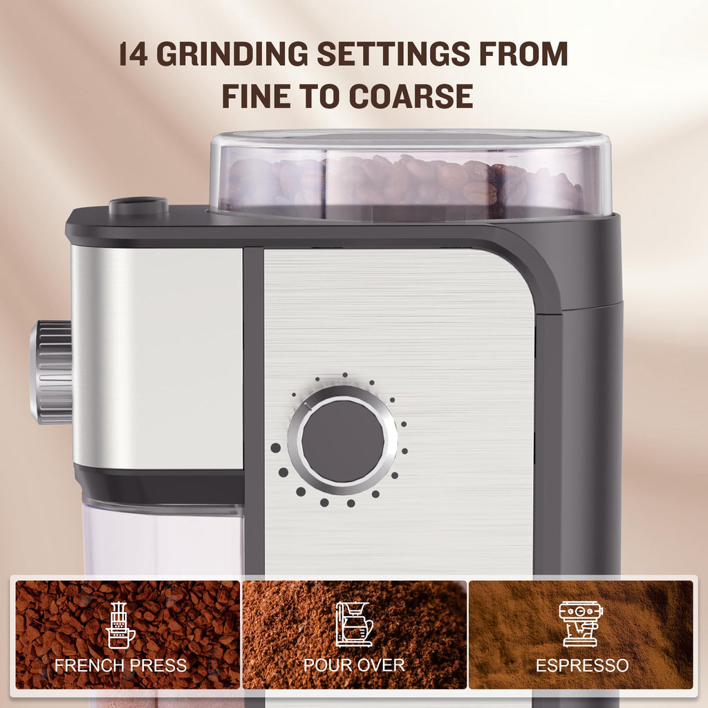 Adjustable Electric Burr Coffee Grinder with 14 Grinding Settings U98652