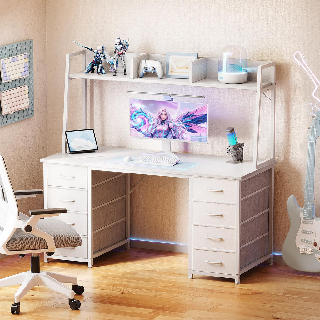 48 Inch White Computer Desk with Hutch and 8 Drawers X141762