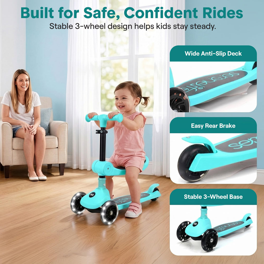 3-Wheel Kids Scooter with Seat, LED Wheels, Adjustable Handlebar R223