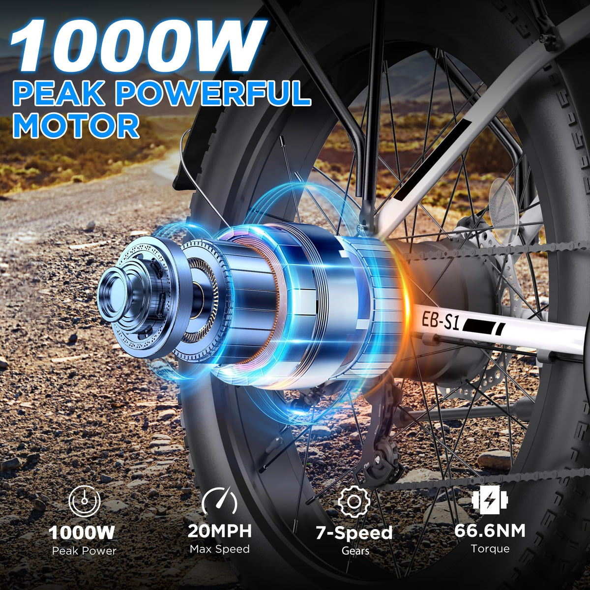1000W 26" Fat Tire Electric Mountain Bike with 48V 13AH Battery A226