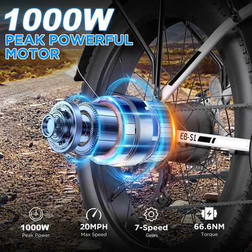 1000W 26" Fat Tire Electric Mountain Bike with 48V 13AH Battery A226