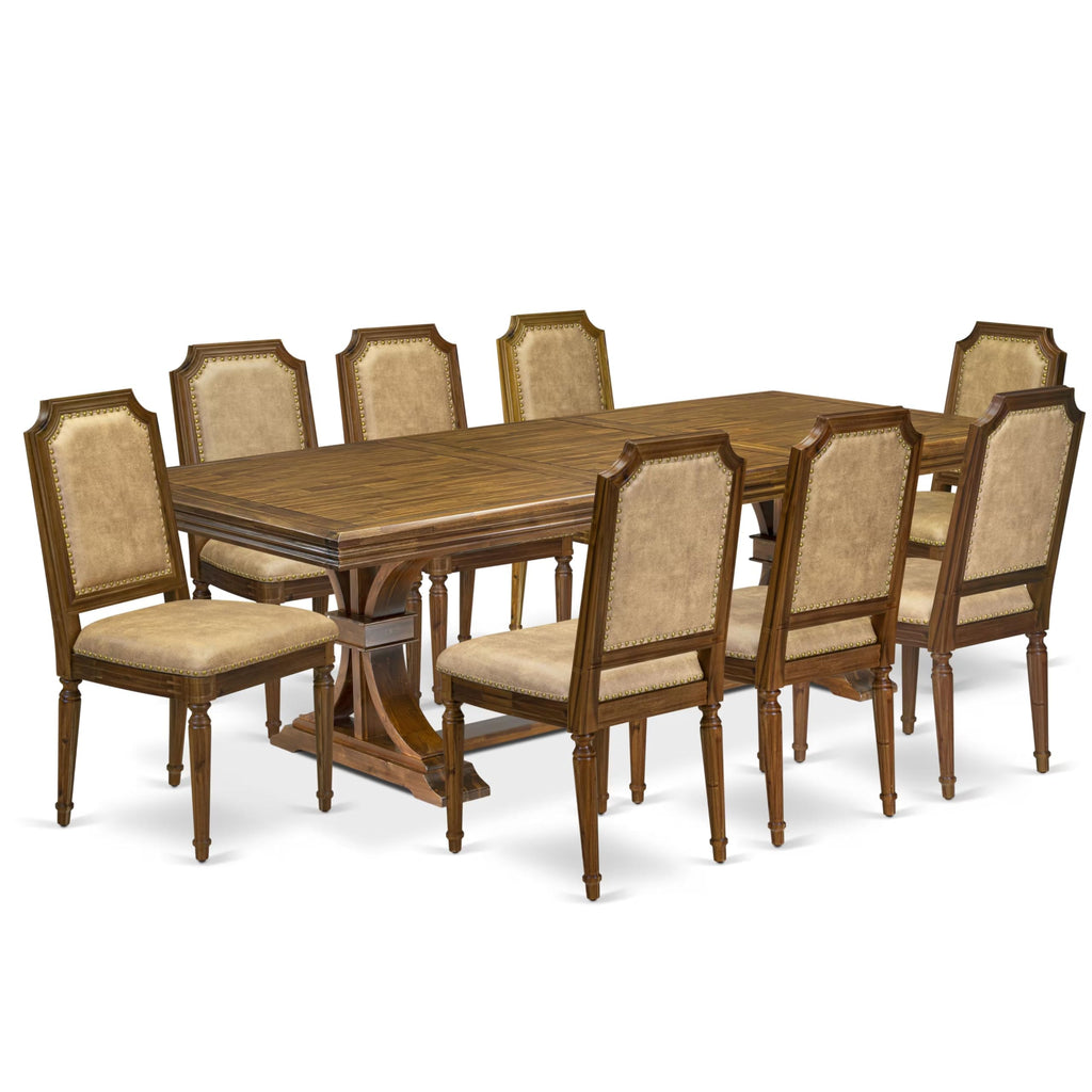 9 Piece Kitchen Table Set with 8 Beige Polyester Fabric Chairs F47532
