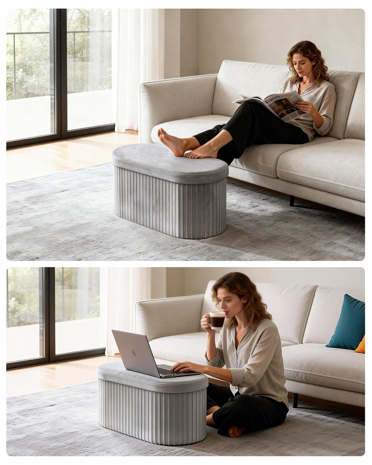 Folding Velvet Storage Ottoman R608472