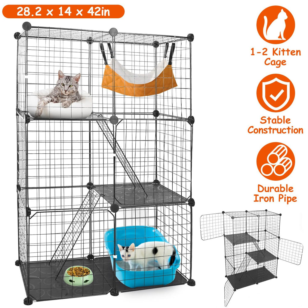 3-Tier Cat Cage with 3 Doors 2 Ramp Ladders Y363122