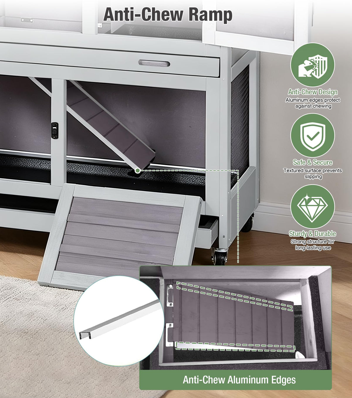 Two-Tier Guinea Pig Cage Rabbit Hutch with Ramp D783871