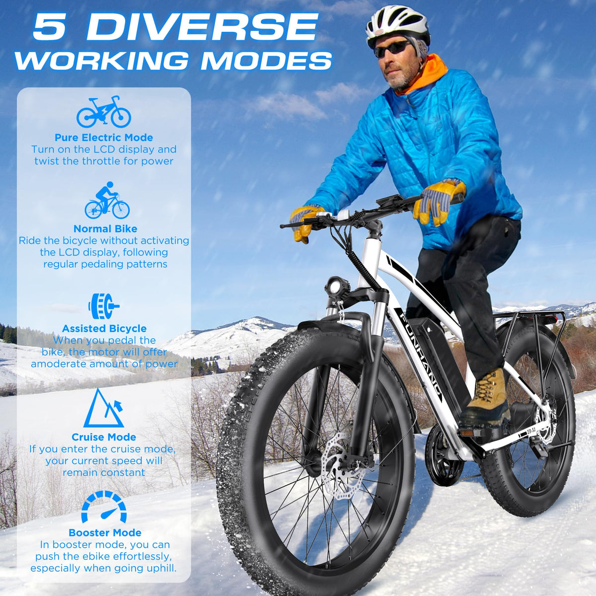 1000W 26" Fat Tire Electric Mountain Bike with 48V 13AH Battery A226