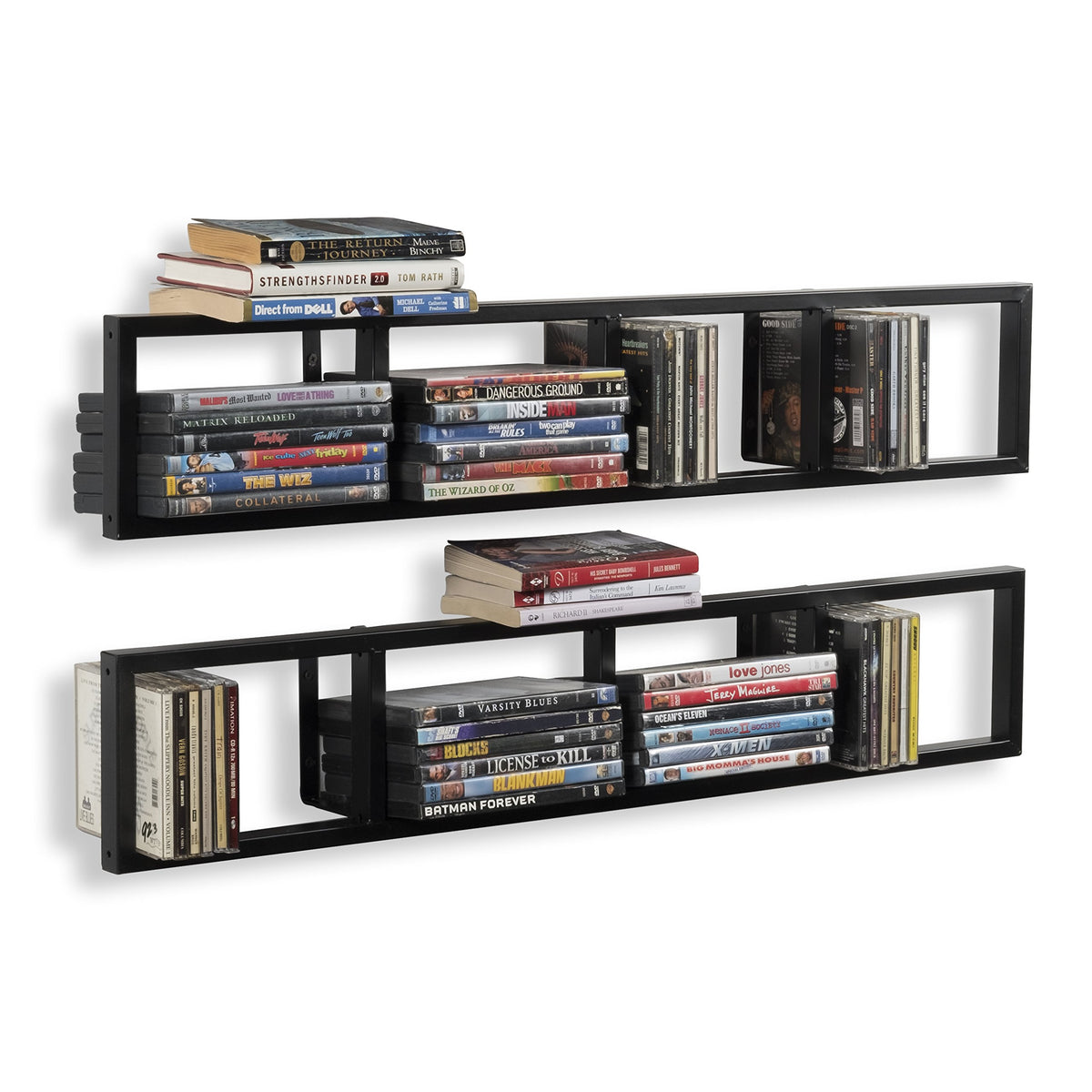 34 Inch Media Storage Rack Organizer Metal Floating Shelf Set of 2 Black X450