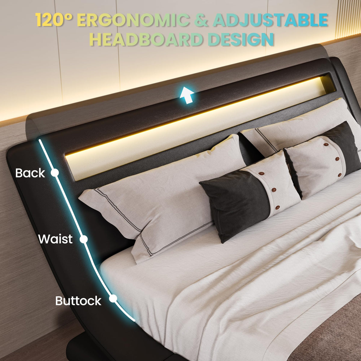 Full Size Bed Frame with Upholstered LED Headboard N98023