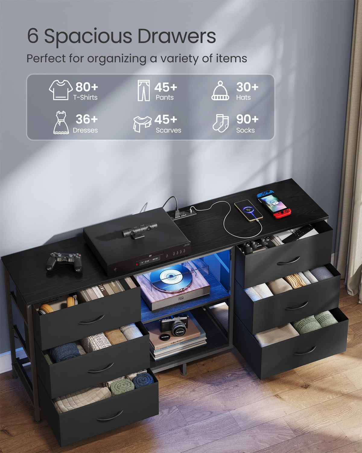 TV Stand with 6 Fabric Drawers and 2 Shelves Y865