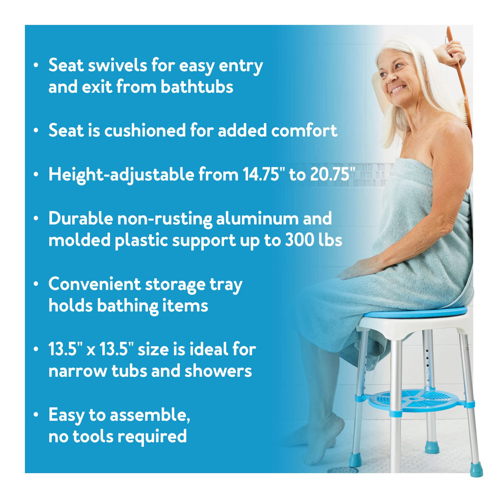 Adjustable Rotating Bath and Shower Stool with Storage Tray Y3338