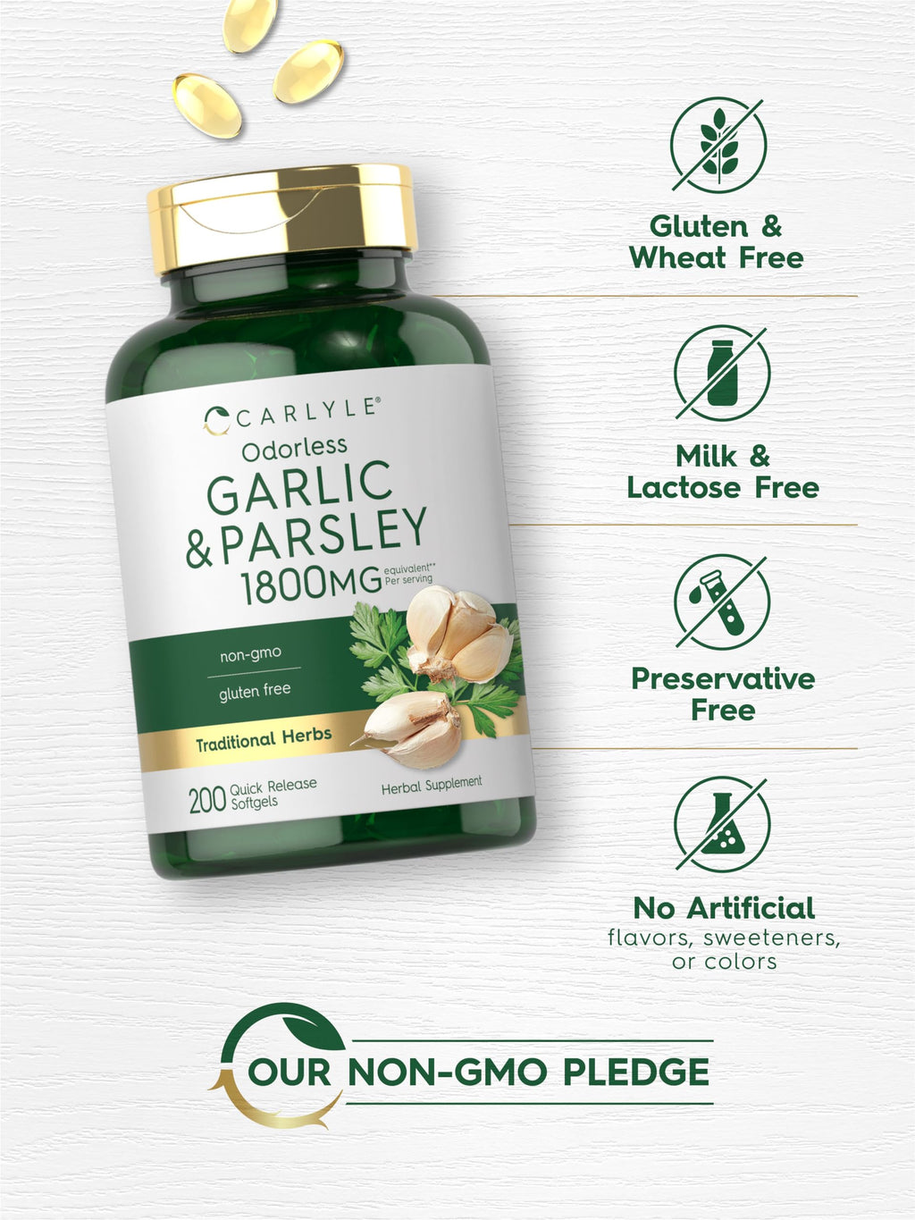 Odorless Garlic & Parsley Supplement 200 Softgels N857349