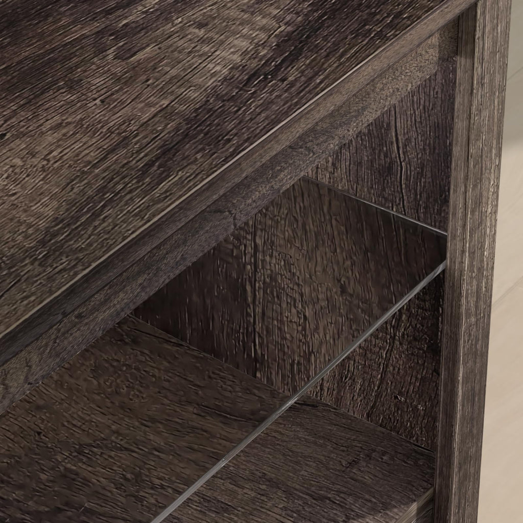 Rustic Brown Grey TV Stand with Sliding Barn Door J4866