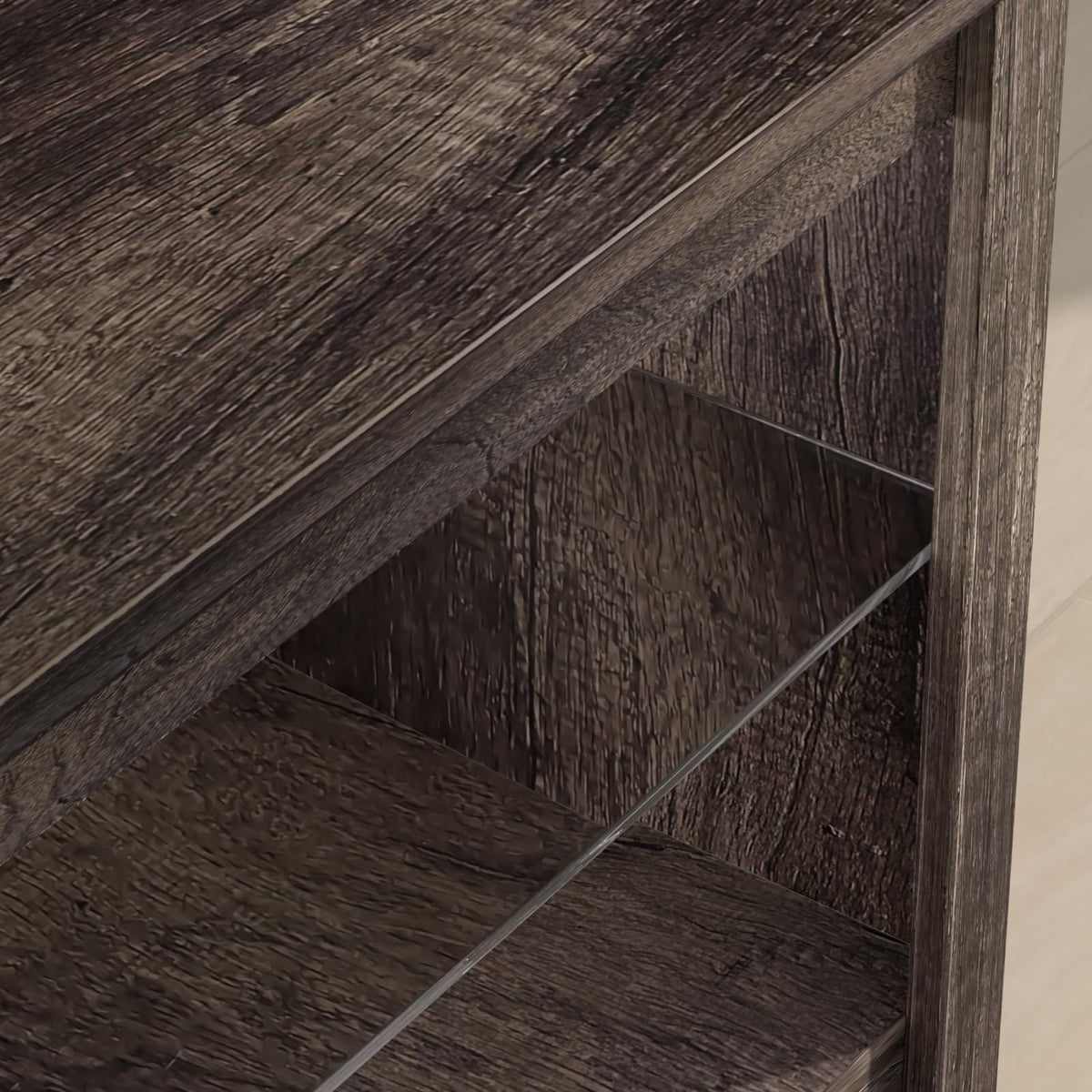 Rustic Brown Grey TV Stand with Sliding Barn Door J4866