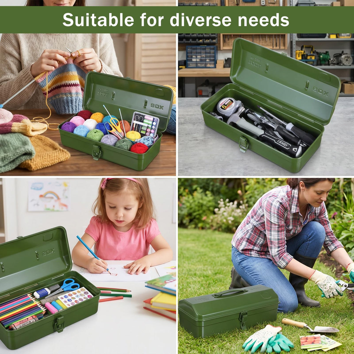 15-Inch Green Metal Storage Box with Lock E8170