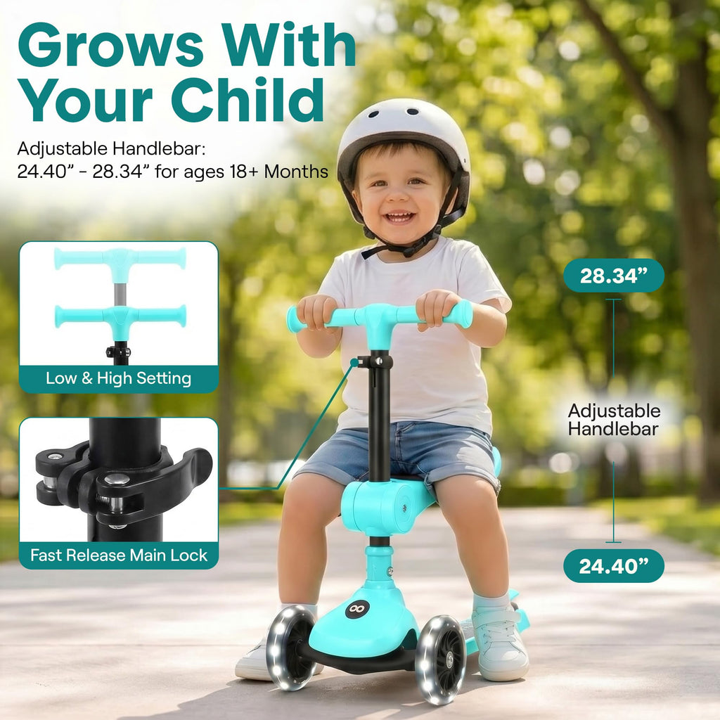 3-Wheel Kids Scooter with Seat, LED Wheels, Adjustable Handlebar R223