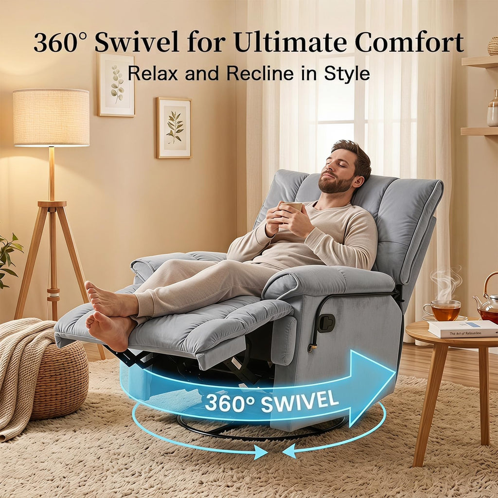 Velvet Swivel Recliner Accent Chair with Detachable Side Phone Holder V266