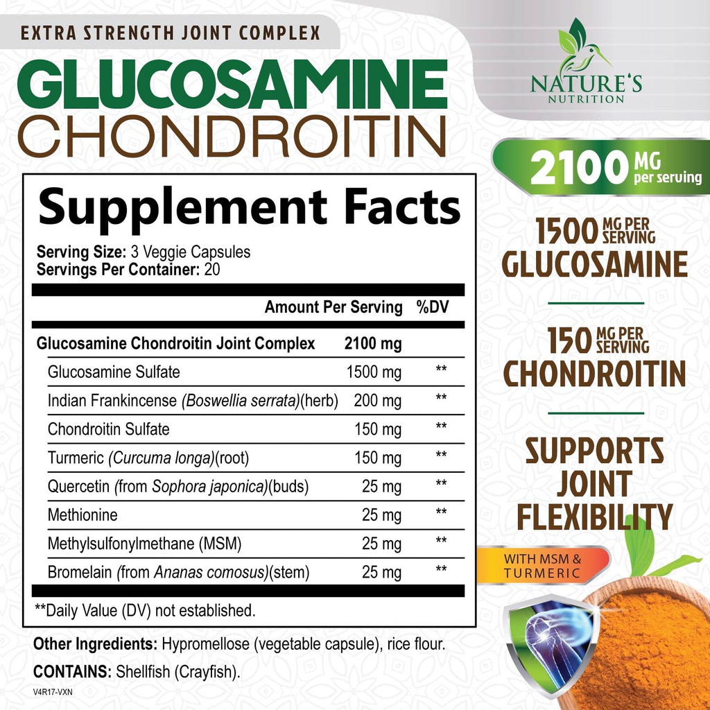 Glucosamine Chondroitin MSM 2100mg Joint Support Supplement with Turmeric & Boswellia 60 Capsules X85899