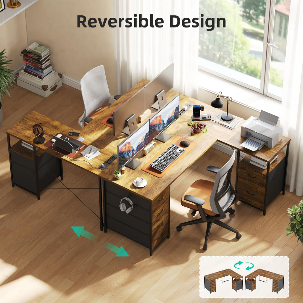 55 Inch L Shaped Office Desk with 6 Drawers V1497
