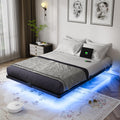 Full Size Metal Floating Bed Frame with LED Light & Charging Station D1125