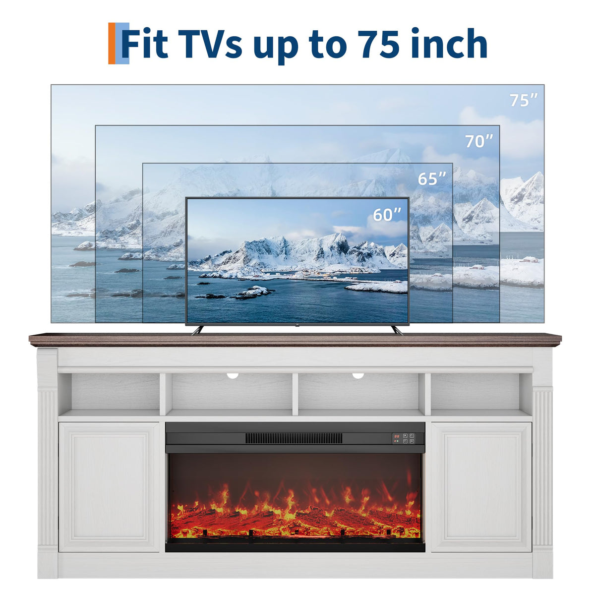 66 Inch White & Brown Two-Tone Fireplace TV Stand E851475