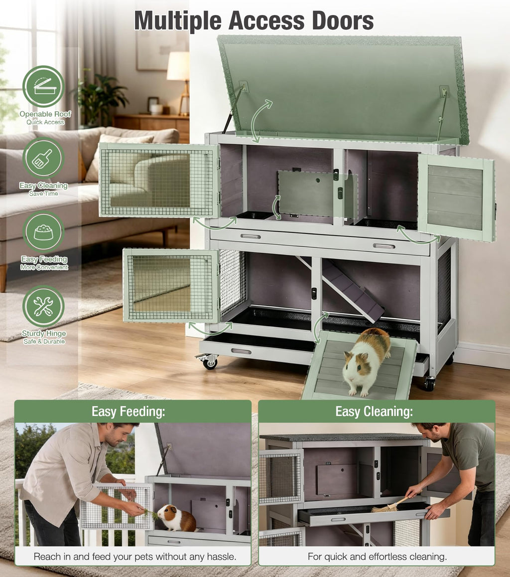 Two-Tier Guinea Pig Cage Rabbit Hutch with Ramp D783871